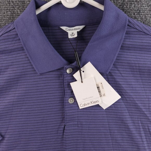 NWT Clavin Klein Purple Striped Polo Shirt Men Medium Collared Liquid Cotton - Picture 1 of 14